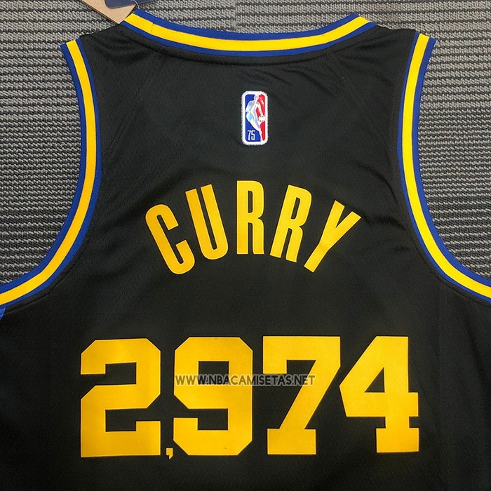 Camiseta Golden State Warriors Stephen Curry 2974th 3 Points Negro